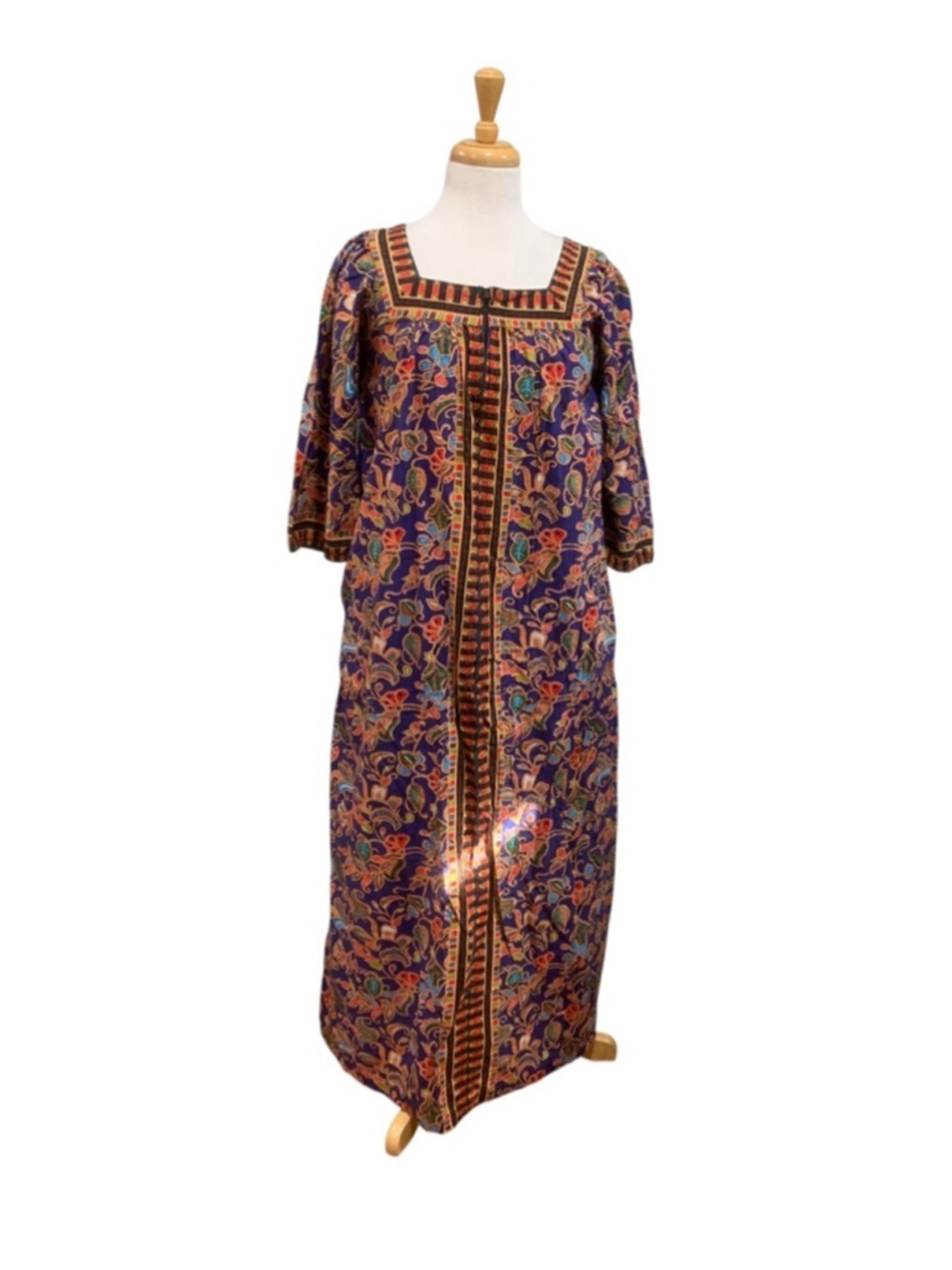 Vntg Women's Jon's Landing Purple Orange Floral Maxi House Dress S